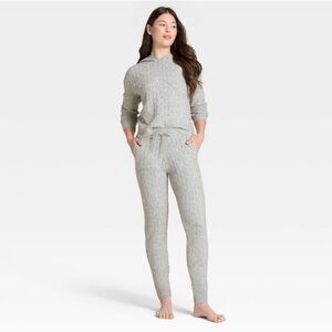 Auden Women’s Cashfeel Cable Knit Sweater and Jogger Matching Set Gray Sz Small